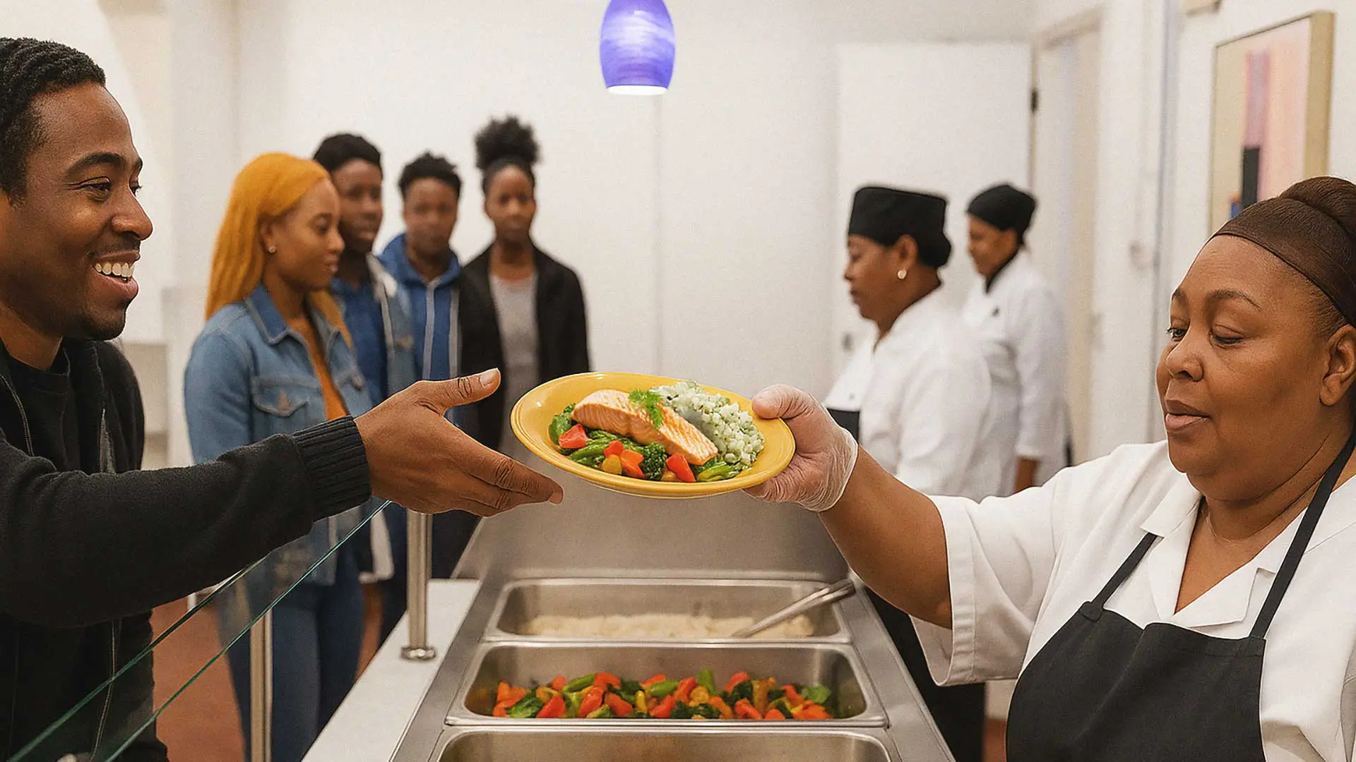 Students being served in cafeteria line