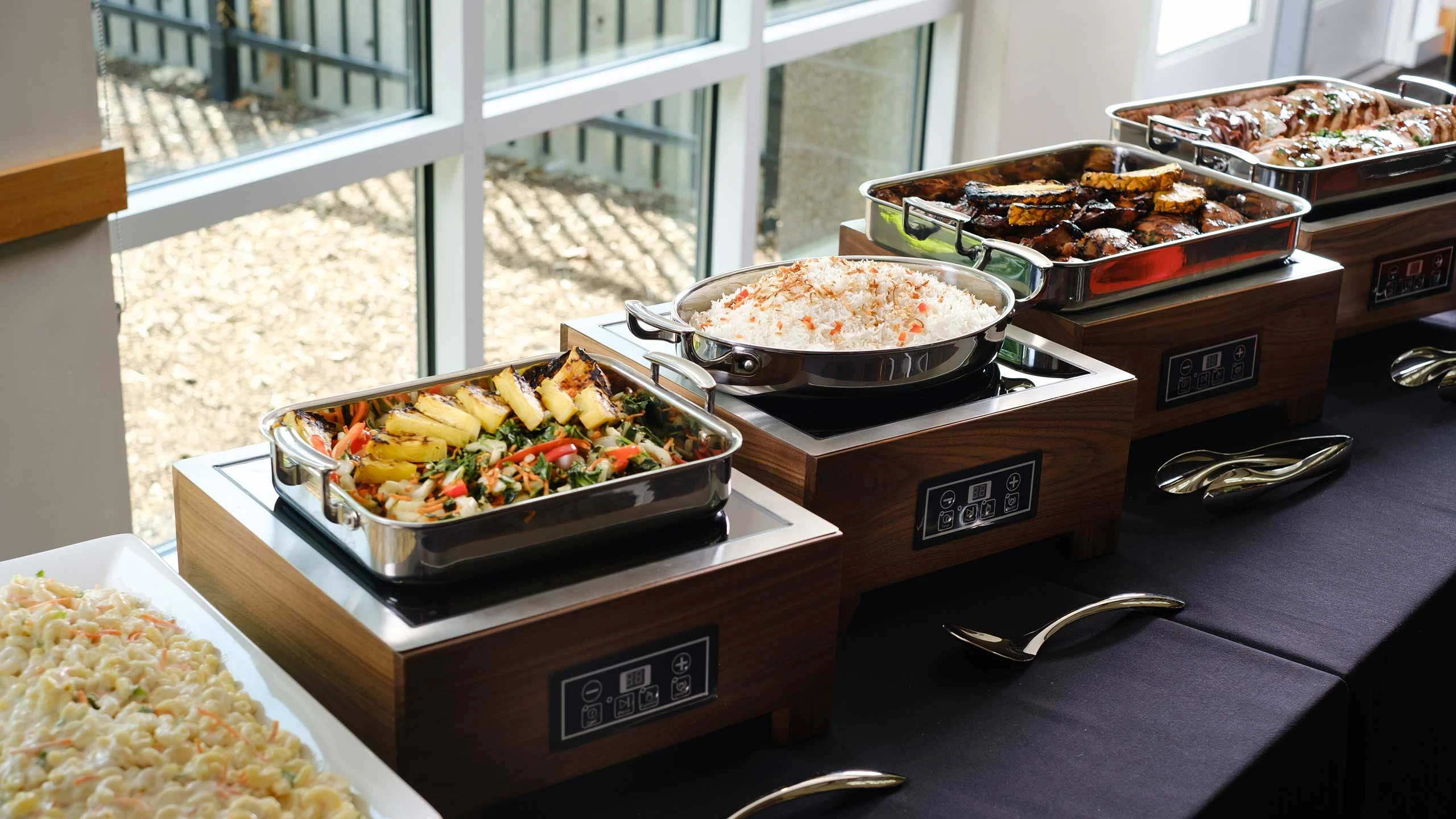 Overview of a catered buffet line